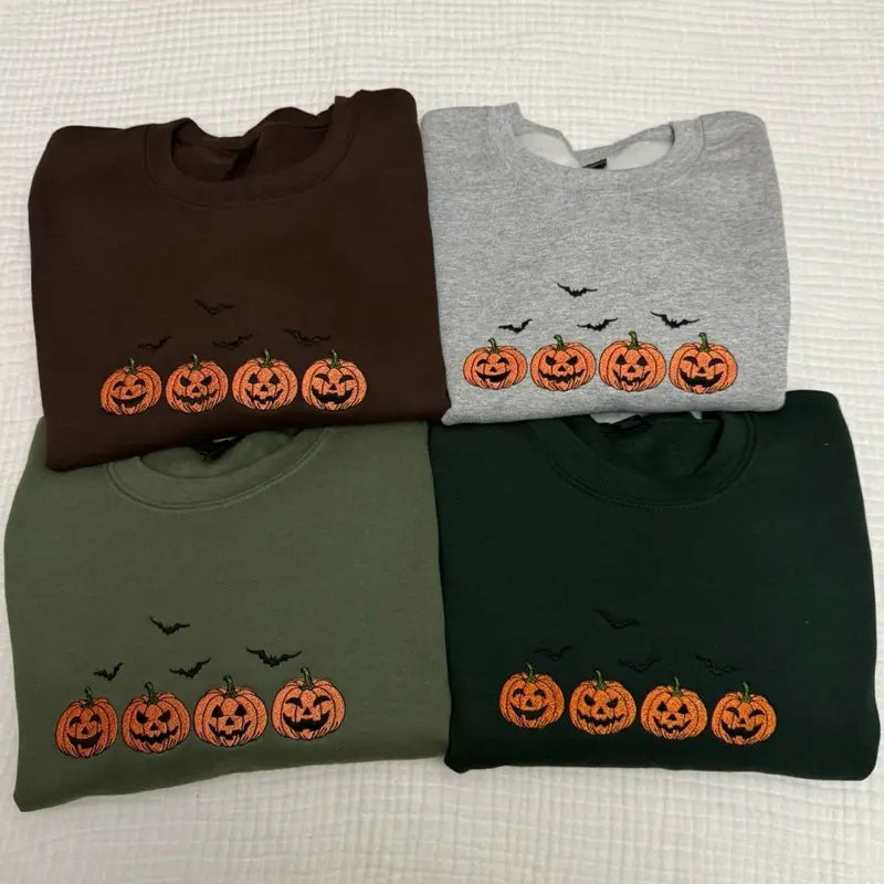 Pumpkin Embroidered Sweatshirt/Hoodie/Tshirt– Cute Halloween Crewneck For Spooky Season