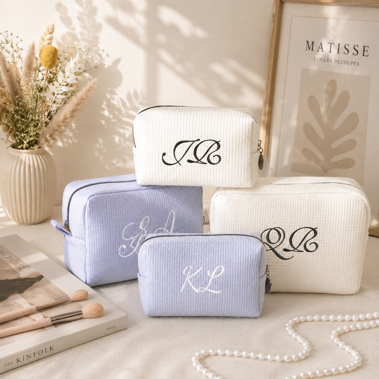 Embroidered Cosmetic Bag: Personalized Monogram Toiletry Bag, Bridesmaid Makeup Bag, Bridal Shower Gift