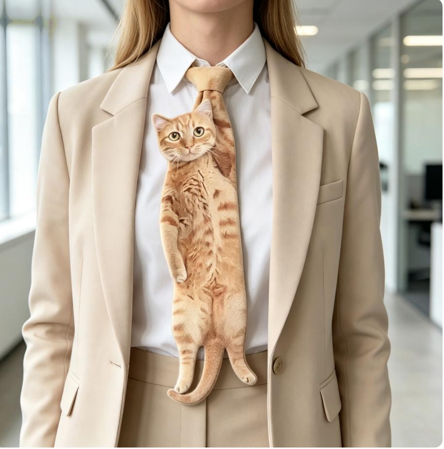 Funny Animal Print Tie – Realistic Cat Fish Novelty Necktie, Unique Unisex Gift for Parties & Casual Wear