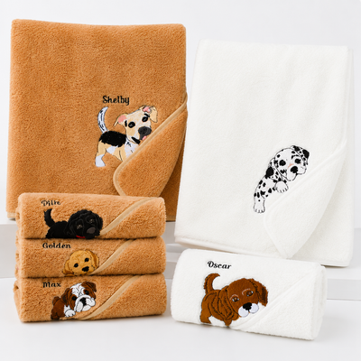 Personalized Pet Embroidered Coral Fleece Towel, Custom Dog Photo Bath Towel & Hand Towel, Soft Plush Pet Lover Gift