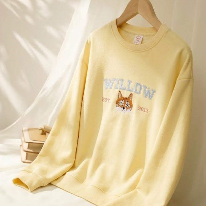 Personalized Embroidered Sweatshirt with Pet Portraits and Names