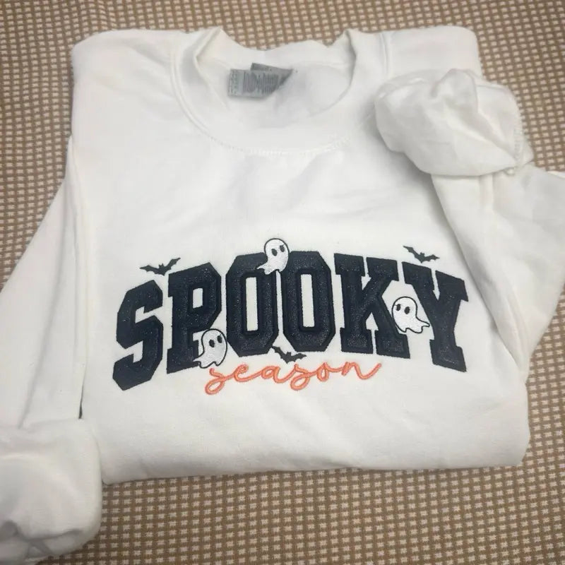 Spooky Season Embroidered Sweatshirt/Tshirt/Hoodie – Cute Halloween Ghost Crewneck