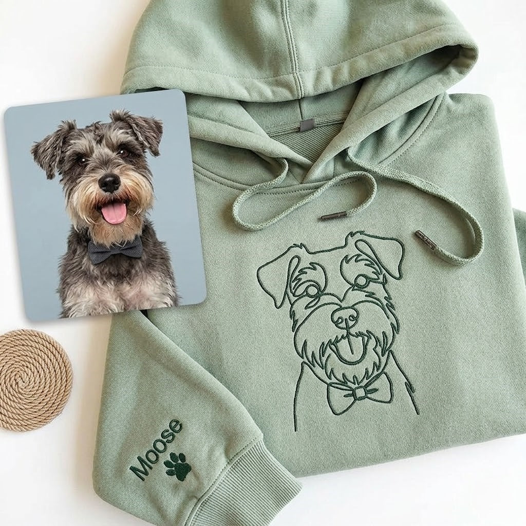 Custom Embroidered Hoodie Pet Line Drawing with Pet Portraits