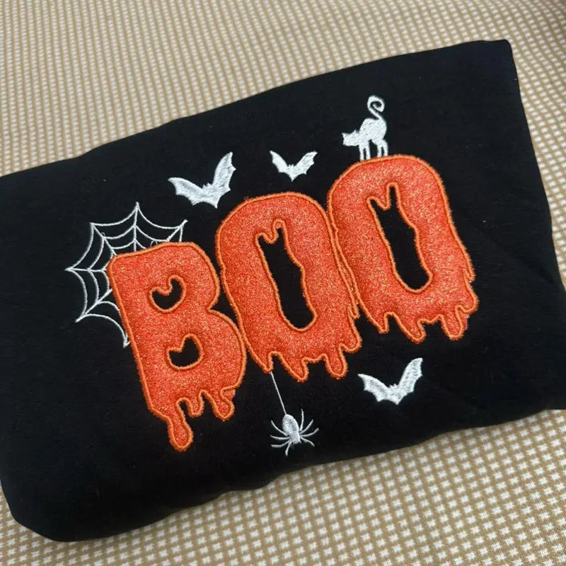 Boo Halloween Sweatshirt/T-Shirt/Hoodie – Cute Spooky Season Embroidered Crewneck