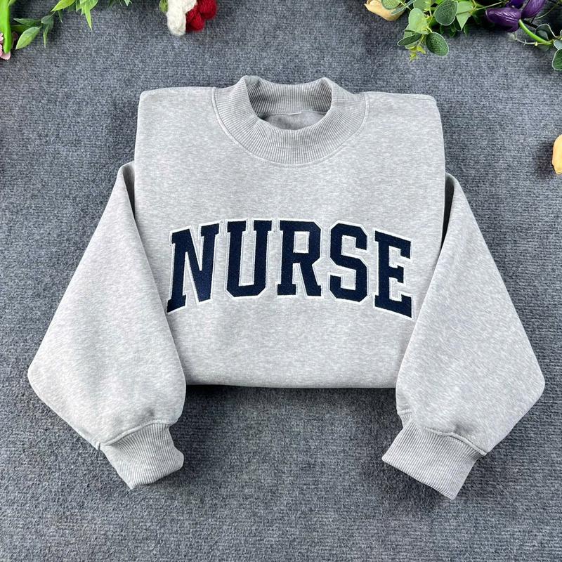 Embroidered NURSE Varsity Font Mock-Neck Sweatshirt | Nurse Mockneck Embroidery - Sweatshirt - Hoodie