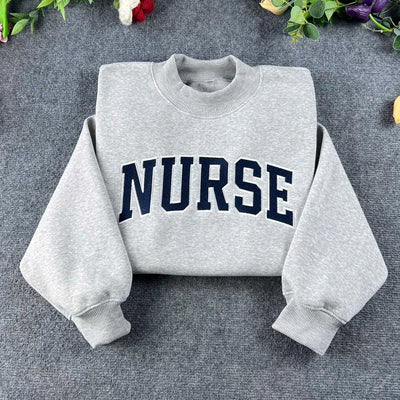 Embroidered NURSE Varsity Font Mock-Neck Sweatshirt | Nurse Mockneck Embroidery - Sweatshirt - Hoodie