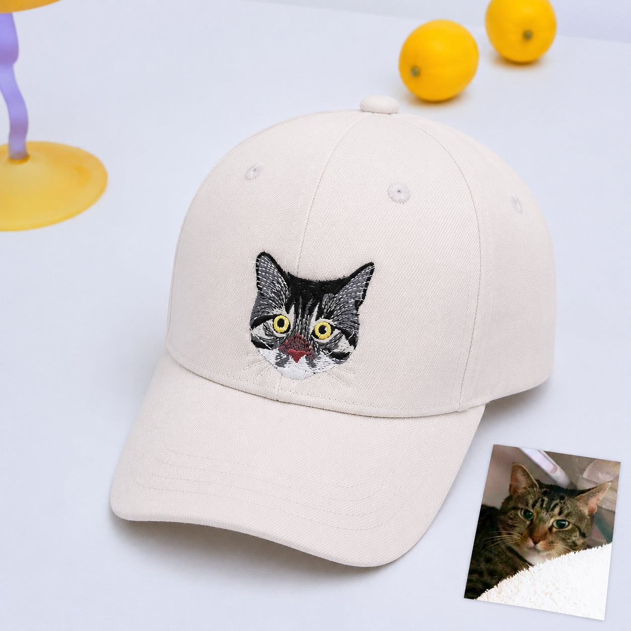 Custom Cat Photo Embroidered Dad Hat with Name, Personalized Cat Face Hat, Gift for Cat Moms, Cat Dads & Cat Lovers