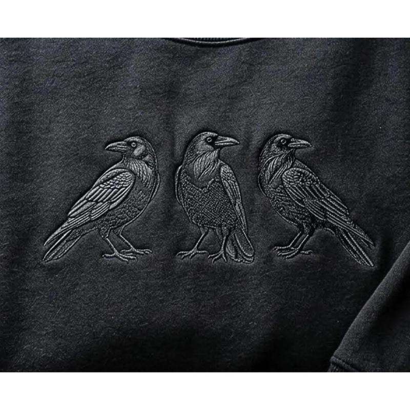 Black Raven Embroidered Sweatshirt & Hoodie – Gothic Crow Graphic Crewneck Pullover, Minimalist Bird Design, Unisex Gift for Raven Lovers, Haloween Shirt