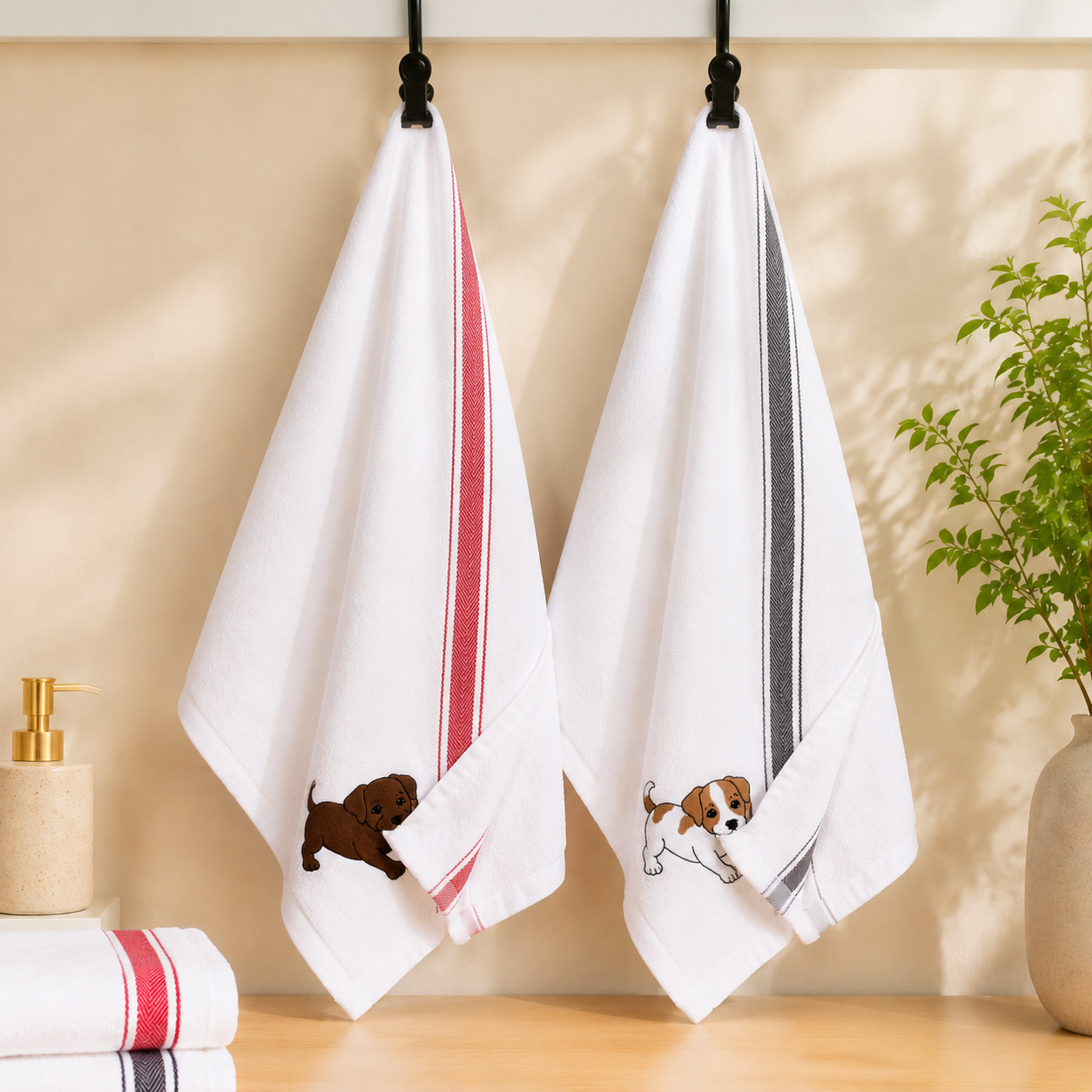 Customizable Puppy Hand Towel – Personalized Dog Name Embroidered Kitchen Tea Towel Gift for Dog Lovers