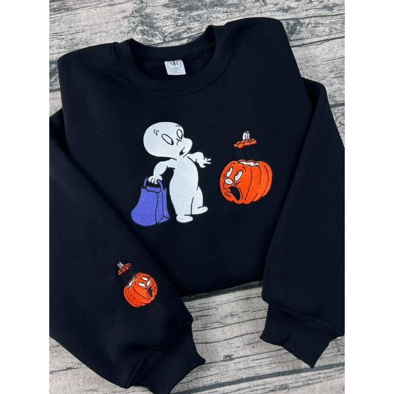 Halloween Pumpkin Shirt, Pumpkin Embroidered Sweatshirt, Halloween Embroidered Hoodie, Falls Sweatshirt