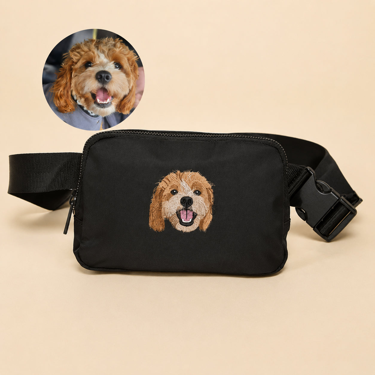 Custom Embroidered Pet Portrait Belt Bag🐾