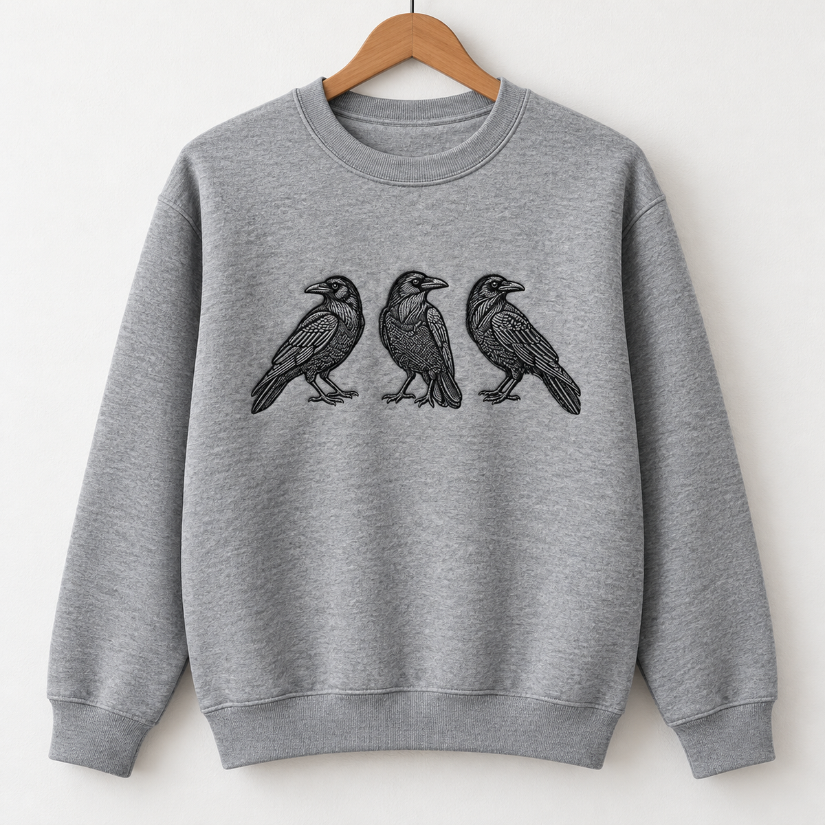 Black Raven Embroidered Sweatshirt & Hoodie – Gothic Crow Graphic Crewneck Pullover, Minimalist Bird Design, Unisex Gift for Raven Lovers, Haloween Shirt