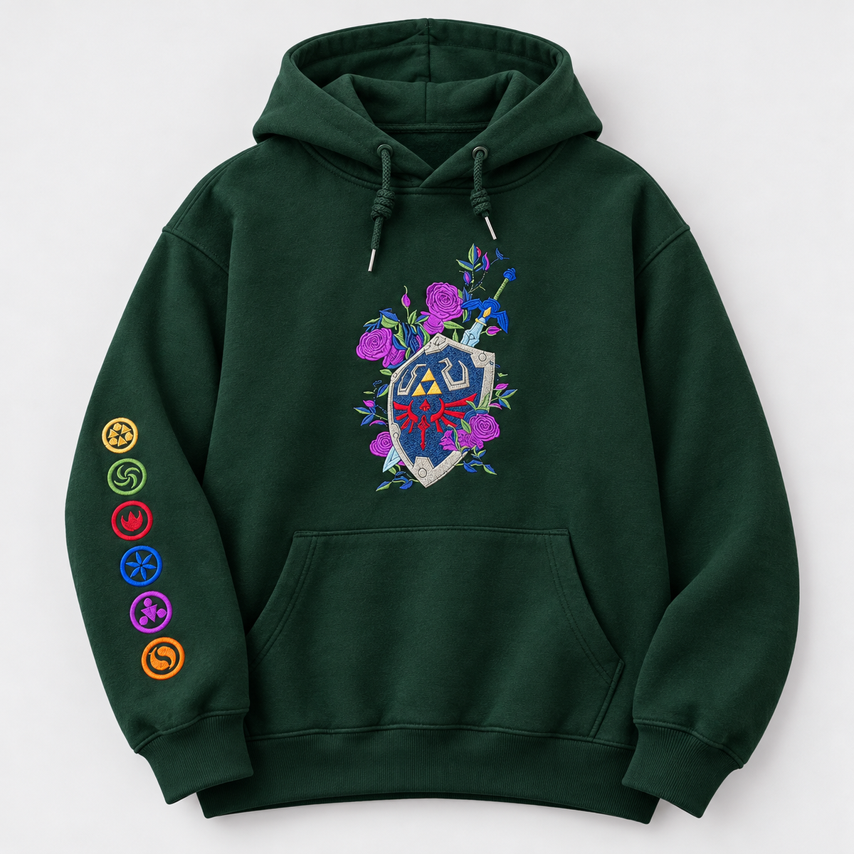 Floral Master Sword & Shield Embroidered Sweatshirt, Zelda Inspired Gamer Hoodie, Fantasy Video Game Apparel.