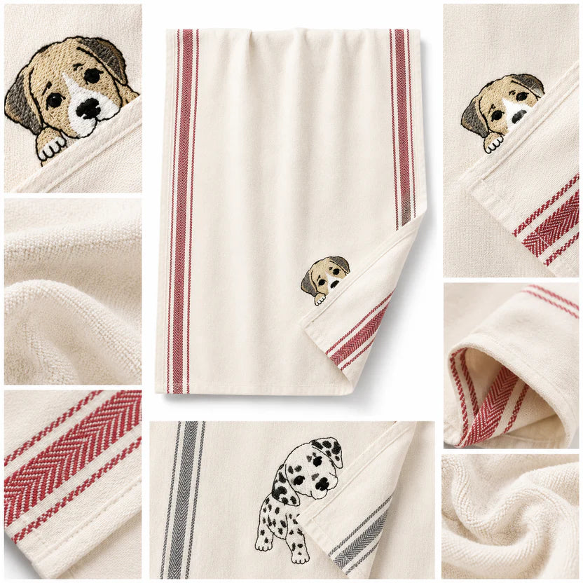 Customizable Puppy Hand Towel – Personalized Dog Name Embroidered Kitchen Tea Towel Gift for Dog Lovers