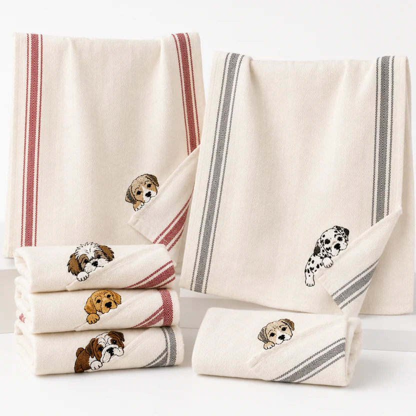Customizable Puppy Hand Towel – Personalized Dog Name Embroidered Kitchen Tea Towel Gift for Dog Lovers