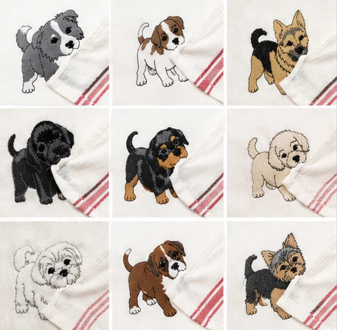 Customizable Puppy Hand Towel – Personalized Dog Name Embroidered Kitchen Tea Towel Gift for Dog Lovers