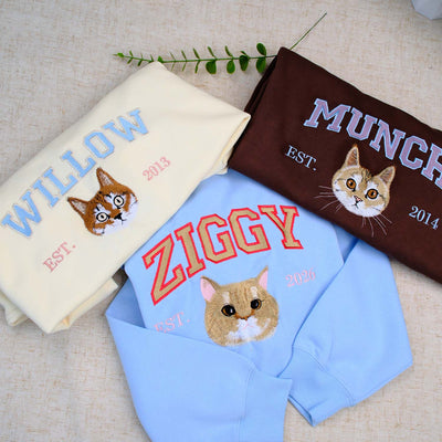 Personalized Embroidered Sweatshirt with Pet Portraits and Names