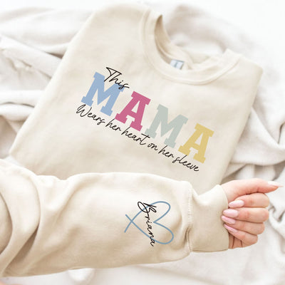 Personalized MAMA Wears Her Heart On Her Sleeve Sweatshirt/Hoodie