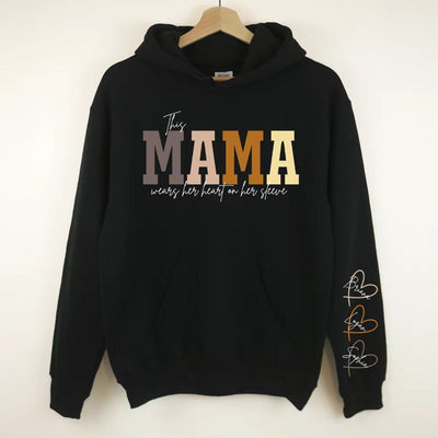 Personalized MAMA Wears Her Heart On Her Sleeve Sweatshirt/Hoodie