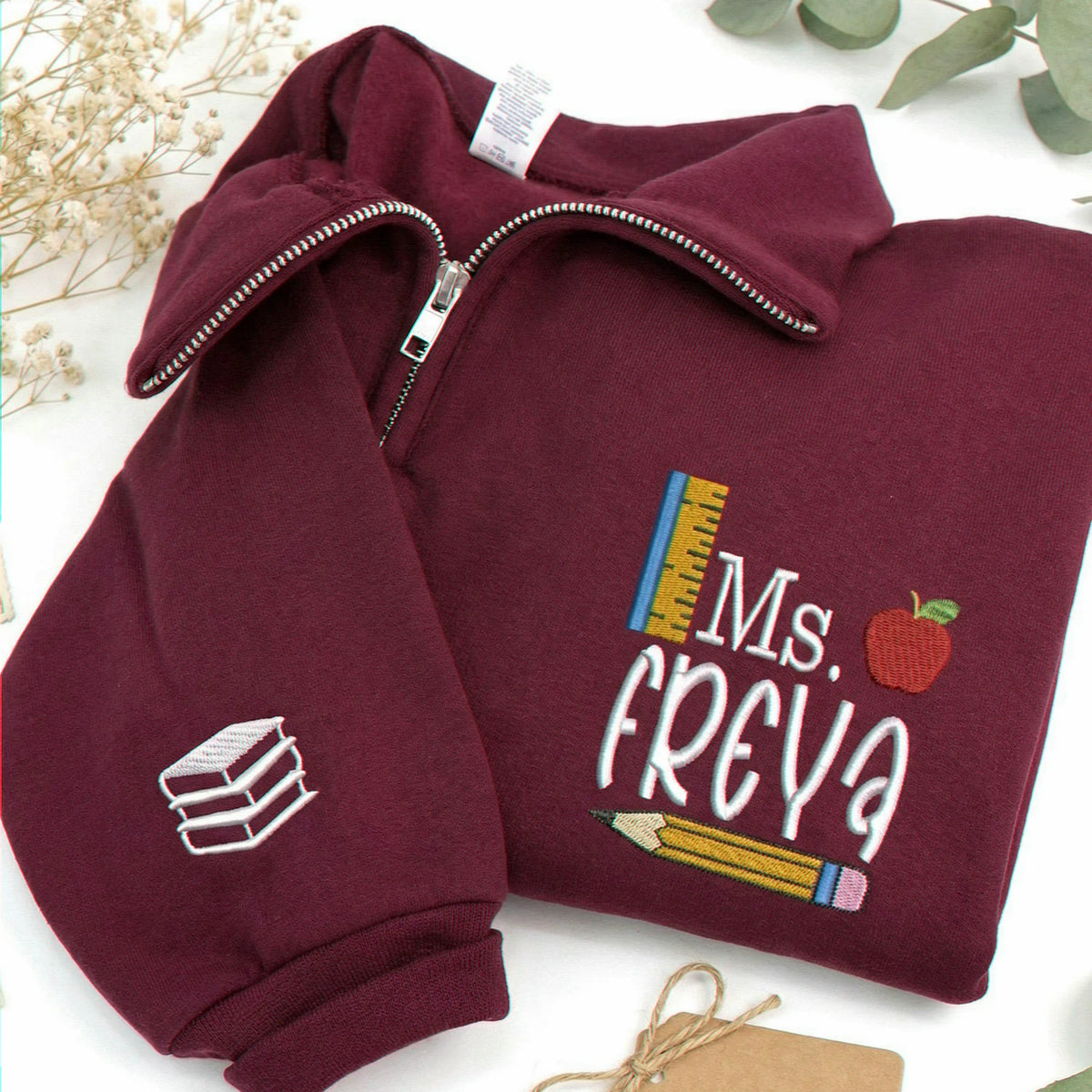 Personalized Teacher Quarter Zip for Birthday Mom - Embroidered Name 1/4-Zip Sweatshirt & School Icon - Appreciation Gift - image 5
