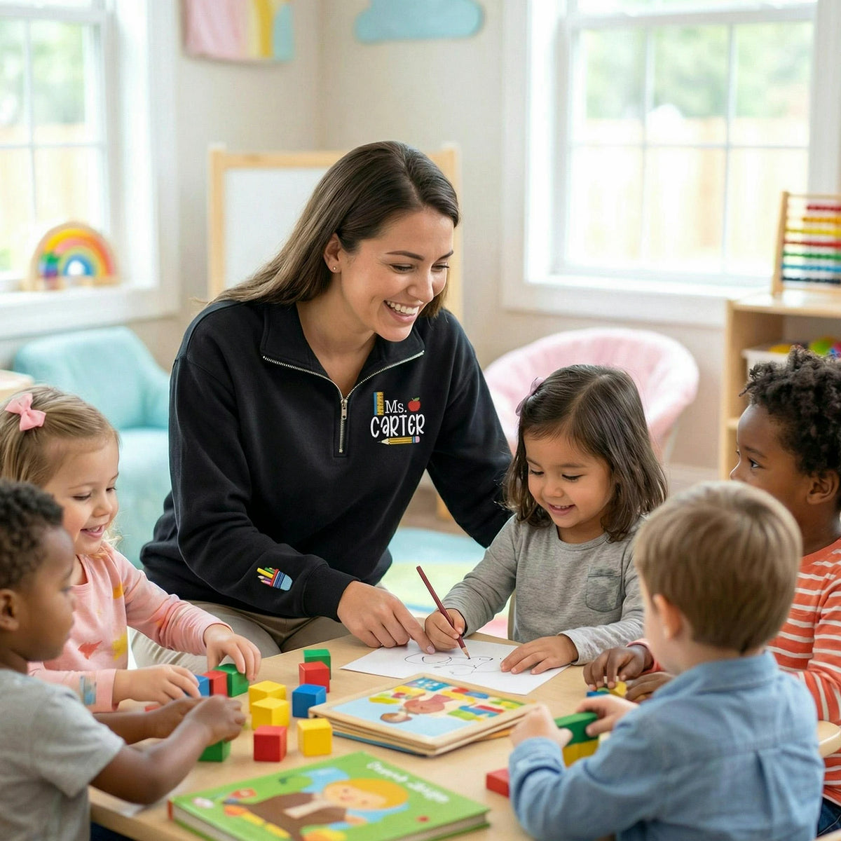 Personalized Teacher Quarter Zip for Birthday Mom - Embroidered Name 1/4-Zip Sweatshirt & School Icon - Appreciation Gift - image 7