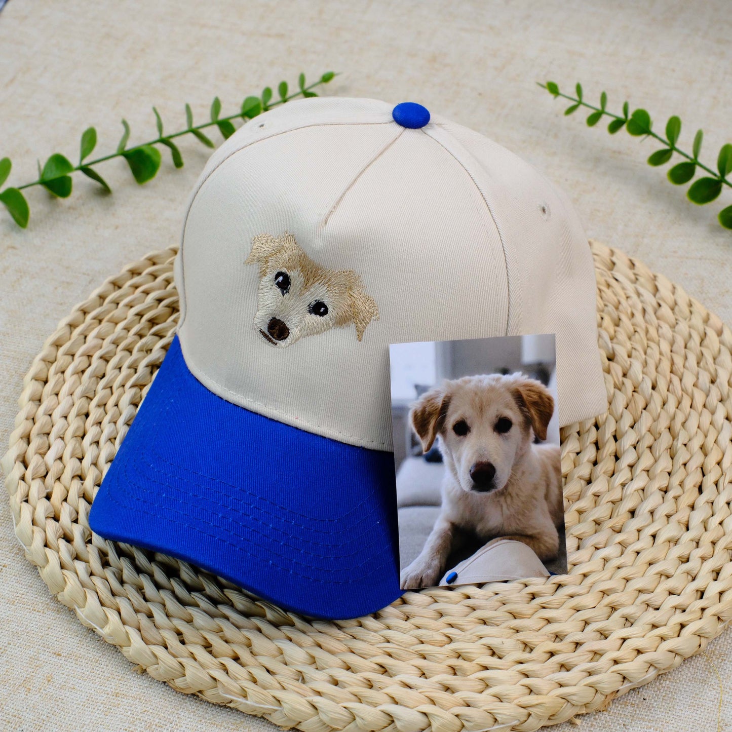 Personalized Dog Face Embroidered Hat, Custom Pet Photo Two-Tone Baseball Cap with Name, Dog Mom Gift, Dog Dad Gift