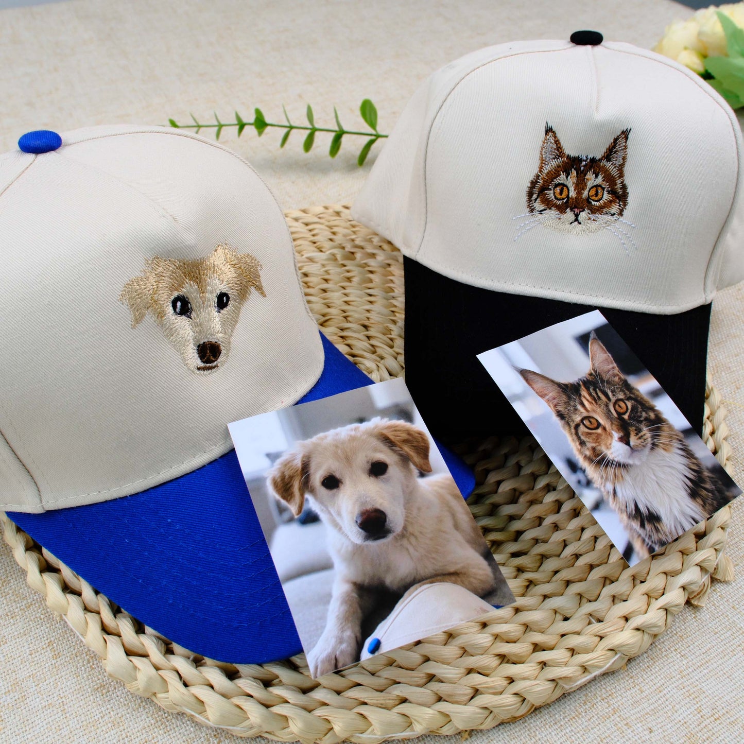 Personalized Cat Face Embroidered Two-Tone Baseball Cap with Name, Custom Cat Photo Hat, Cat Mom Gift, Cat Dad Gift