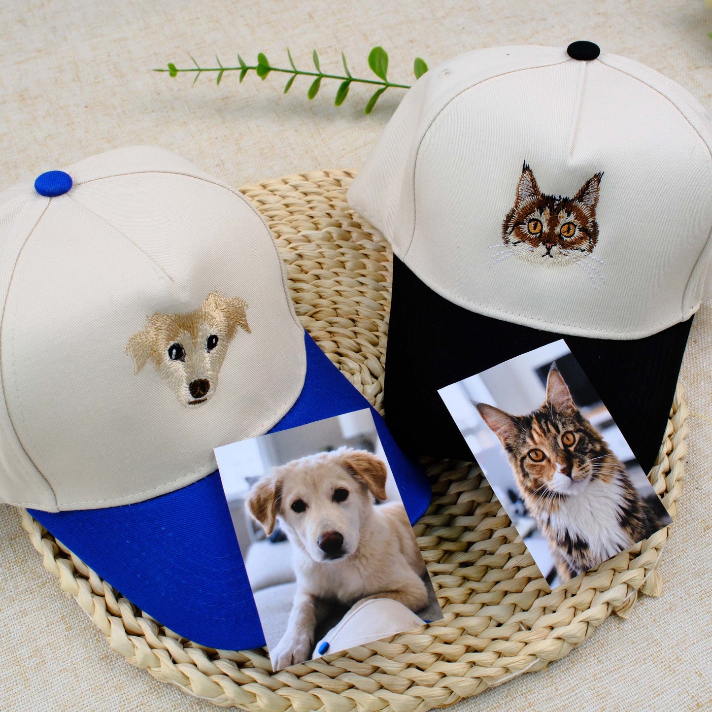 Personalized Dog Face Embroidered Hat, Custom Pet Photo Two-Tone Baseball Cap with Name, Dog Mom Gift, Dog Dad Gift