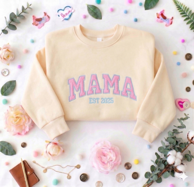 Custom Embroidered Glitter Vinyl MAMA Sweatshirt-Gift For Mom & Grandma