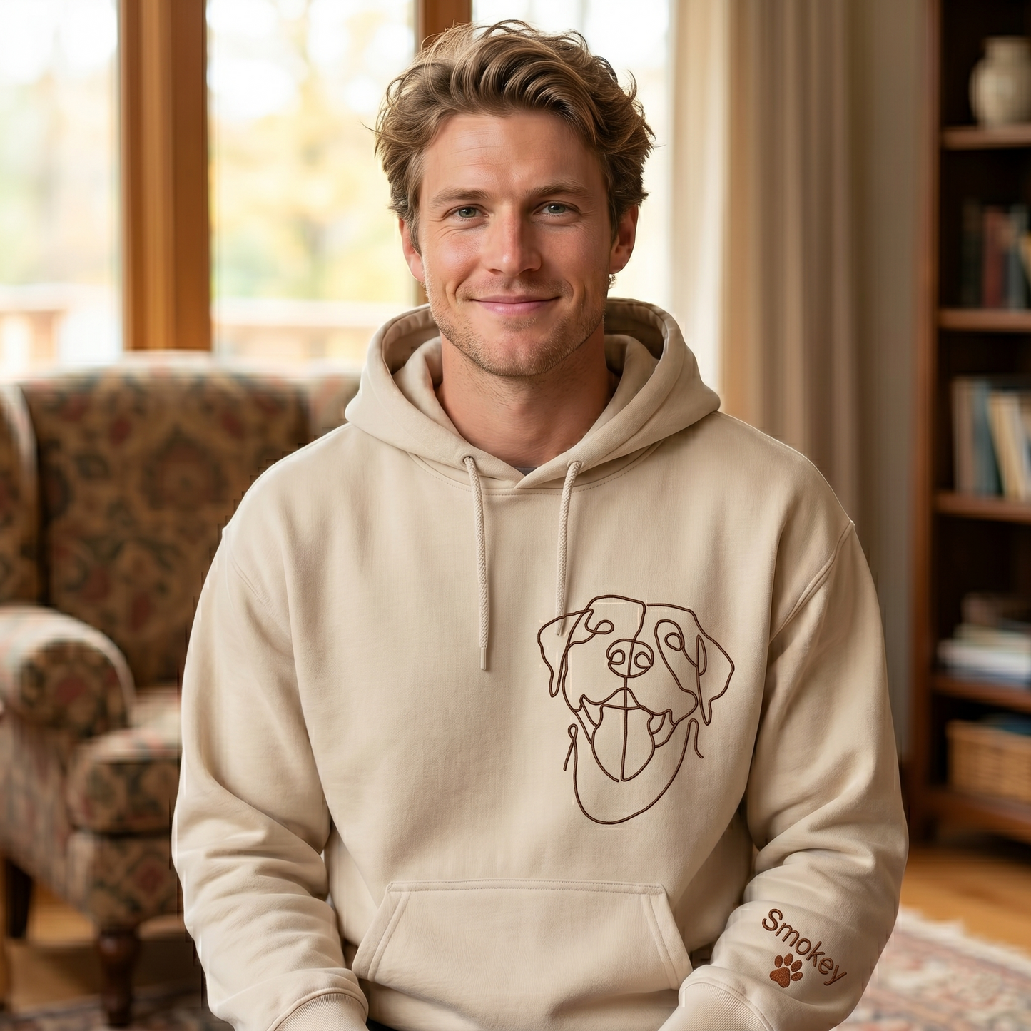 Custom Embroidered Hoodie Pet Line Drawing with Pet Portraits
