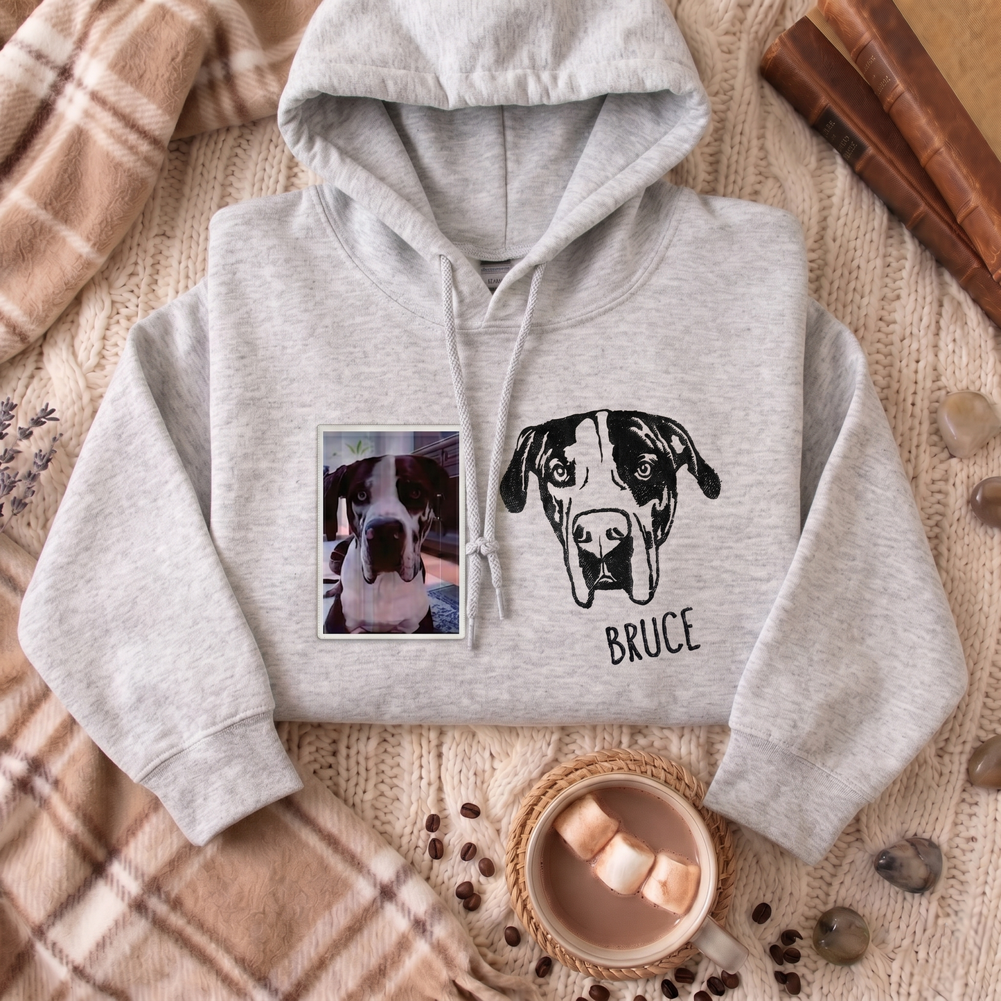 Custom Pet Facial Portrait Embroidered Outline Hoodie Sweatshirt