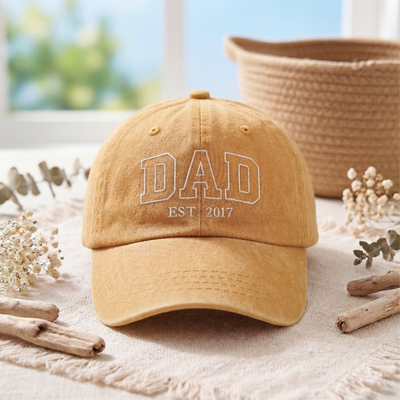 Custom Fathers Day Dad Est Hat, Personalized Embroidered Gift for Dad Grandpa