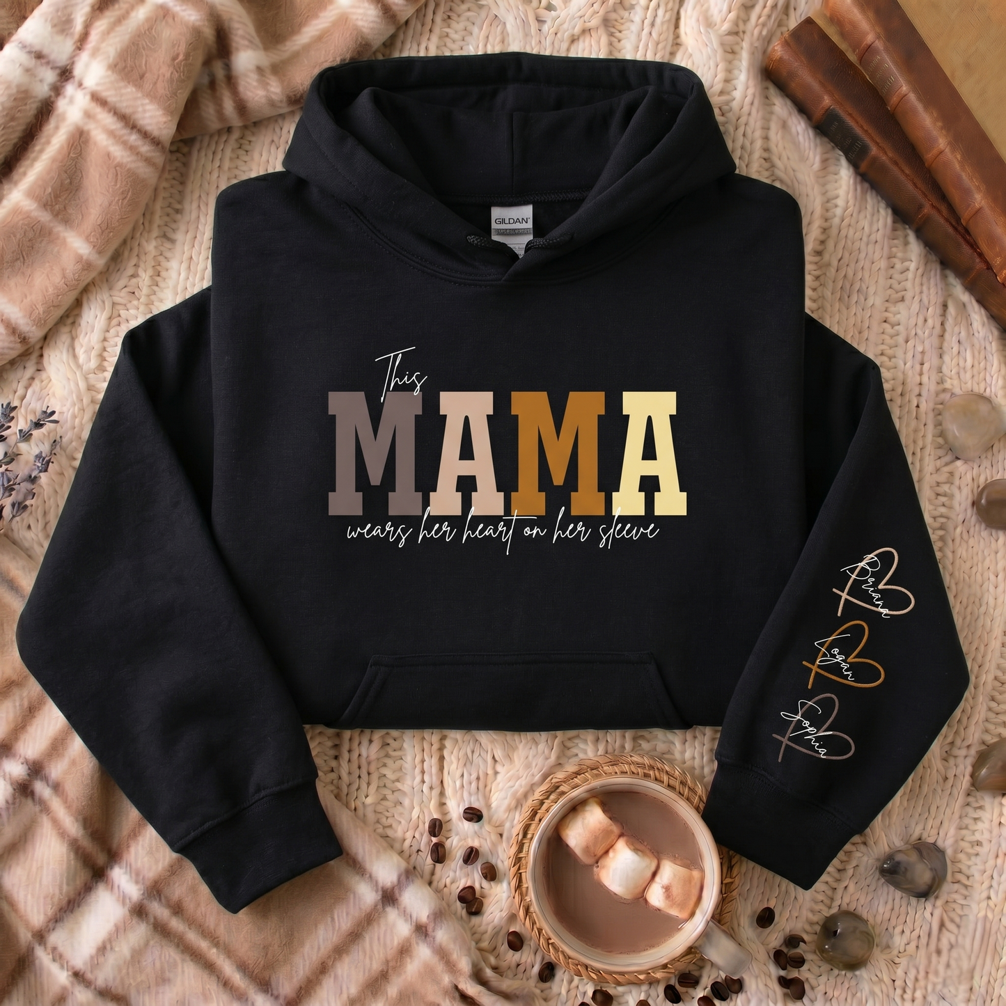 Personalized MAMA Wears Her Heart On Her Sleeve Sweatshirt/Hoodie