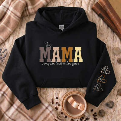 Personalized MAMA Wears Her Heart On Her Sleeve Sweatshirt/Hoodie