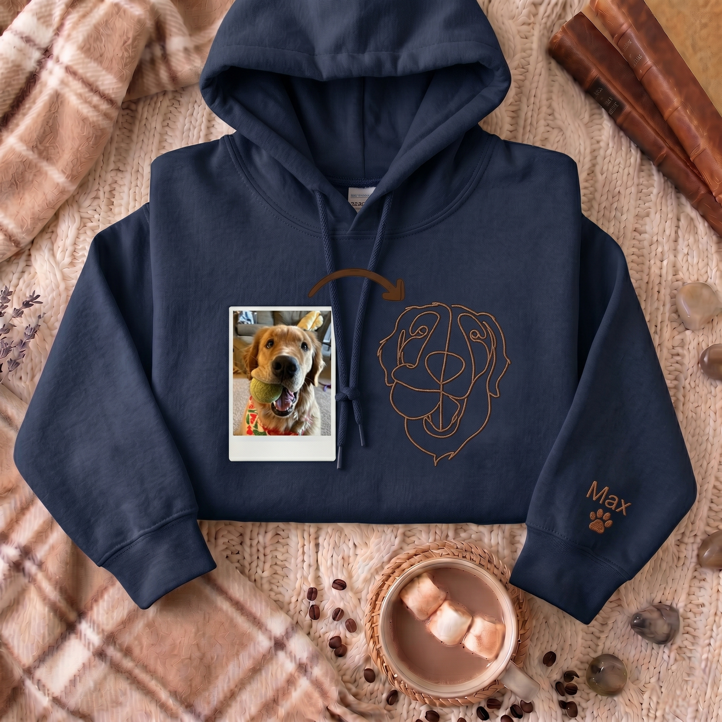 Custom Embroidered Hoodie Pet Line Drawing with Pet Portraits