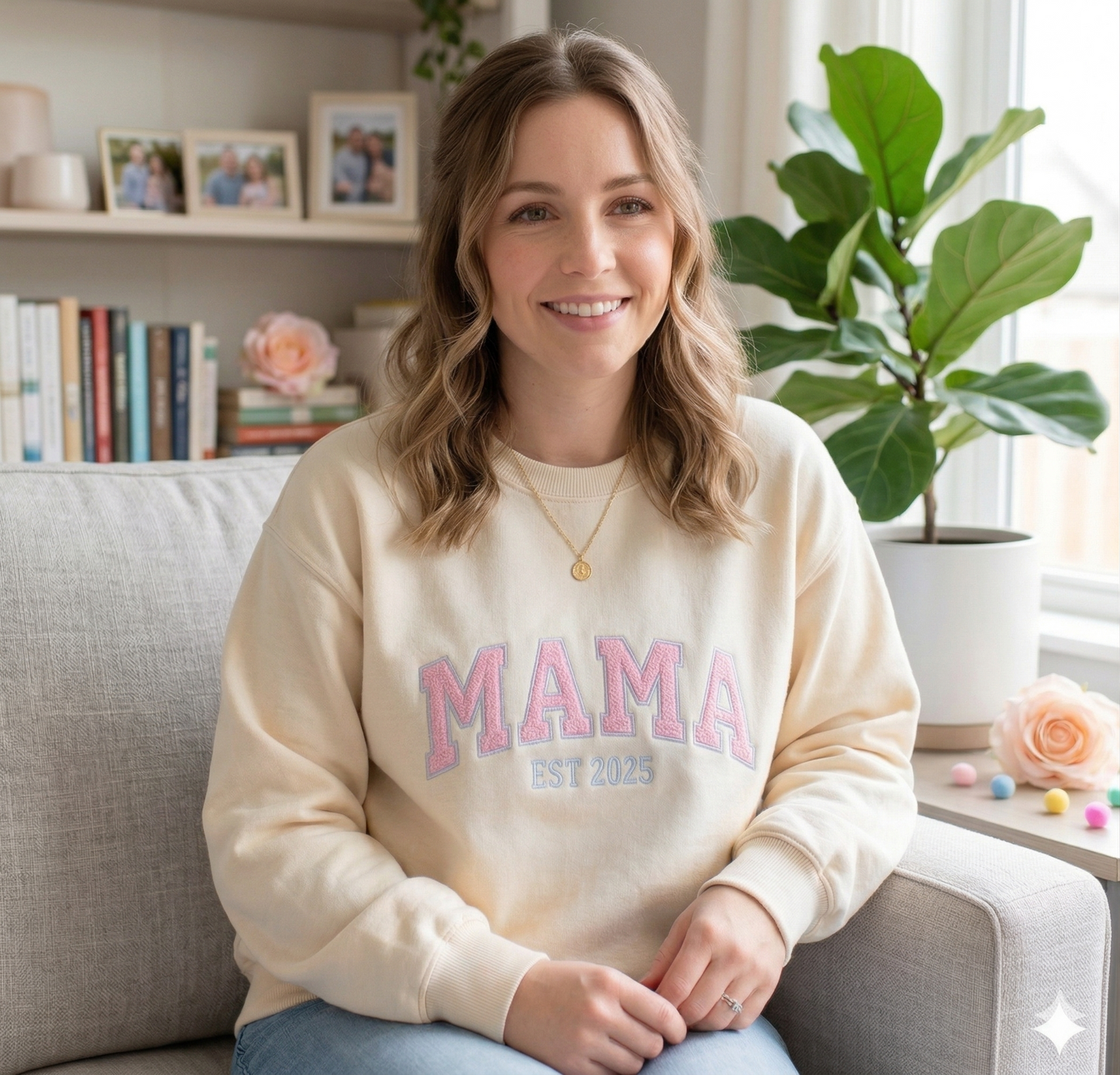 Custom Embroidered Glitter Vinyl MAMA Sweatshirt-Gift For Mom & Grandma