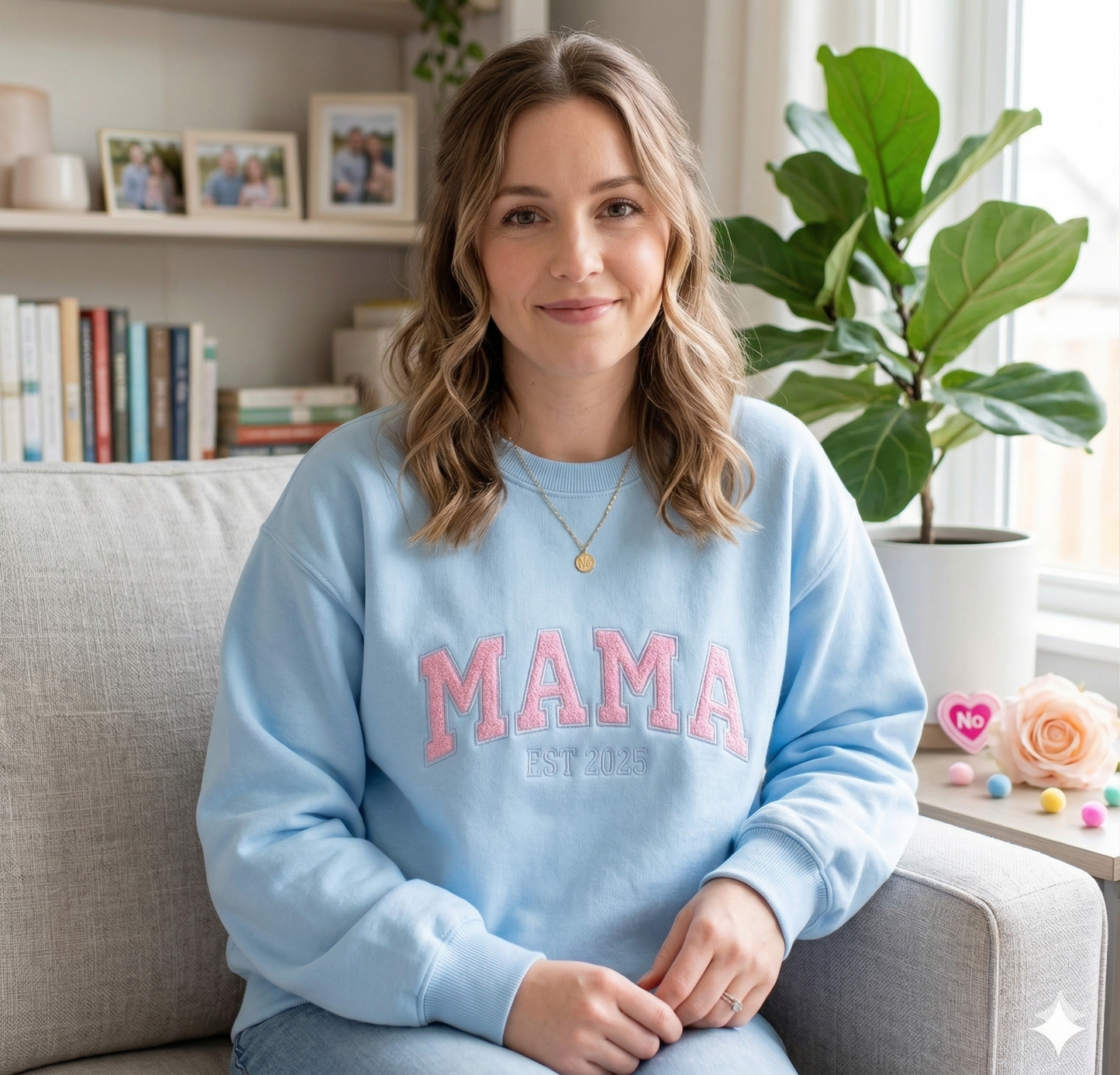 Custom Embroidered Glitter Vinyl MAMA Sweatshirt-Gift For Mom & Grandma