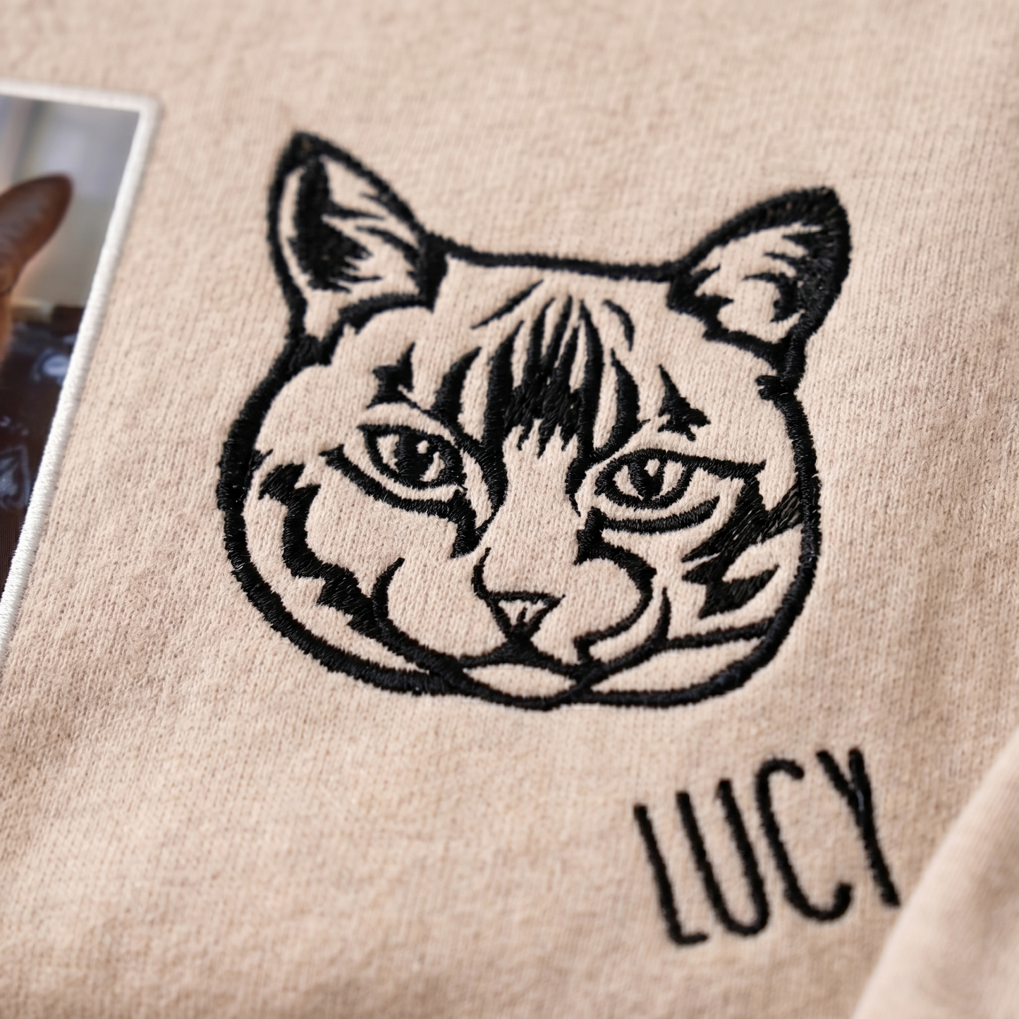 Custom Pet Facial Portrait Embroidered Outline Hoodie Sweatshirt