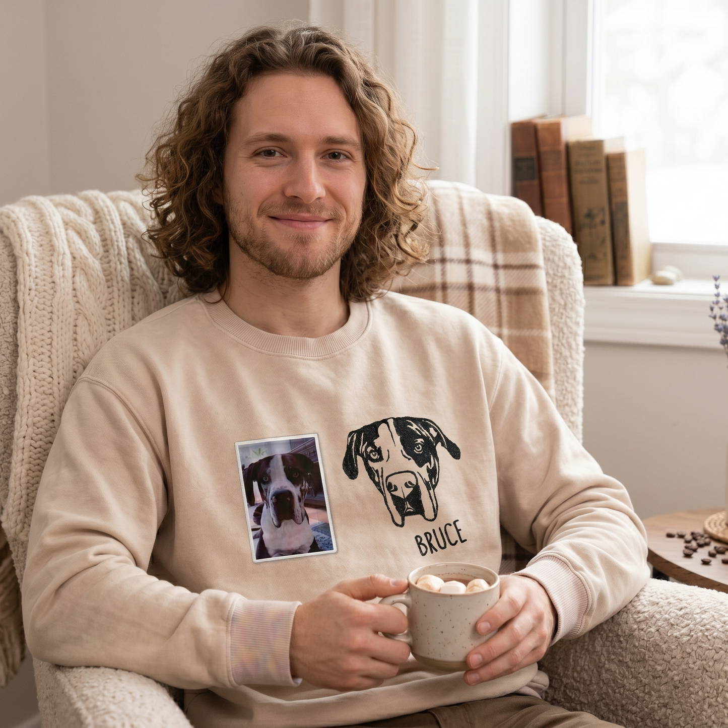 Custom Pet Facial Portrait Embroidered Outline Hoodie Sweatshirt