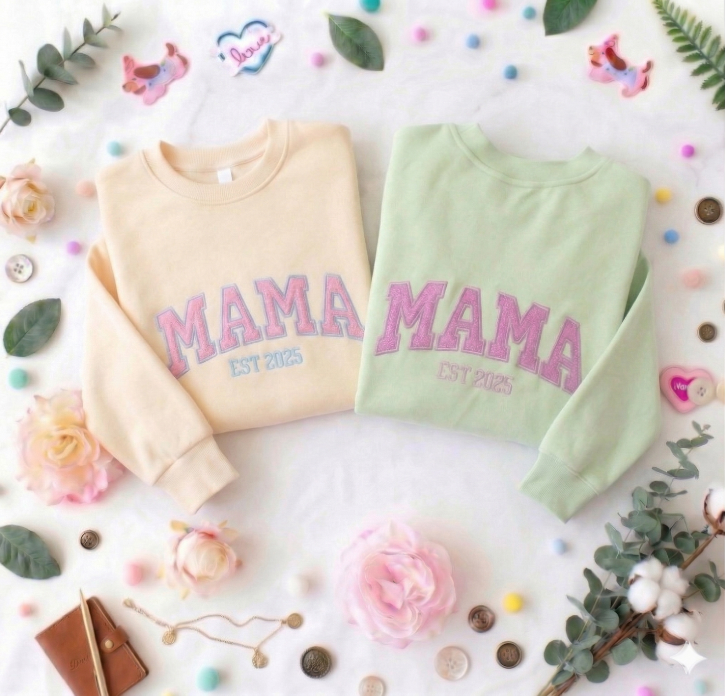 Custom Embroidered Glitter Vinyl MAMA Sweatshirt-Gift For Mom & Grandma