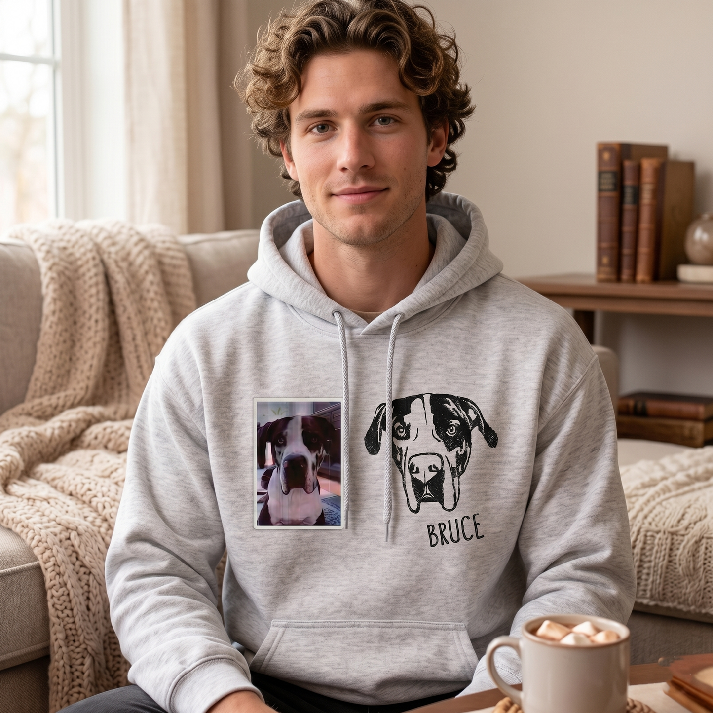 Custom Pet Facial Portrait Embroidered Outline Hoodie Sweatshirt