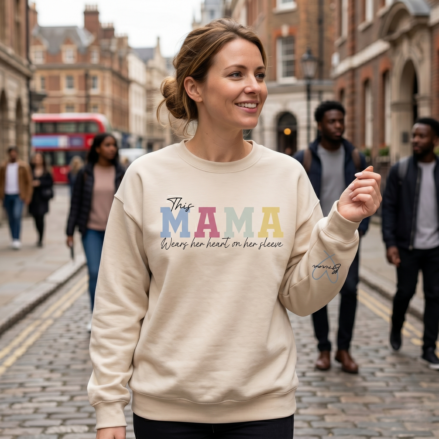 Personalized MAMA Wears Her Heart On Her Sleeve Sweatshirt/Hoodie