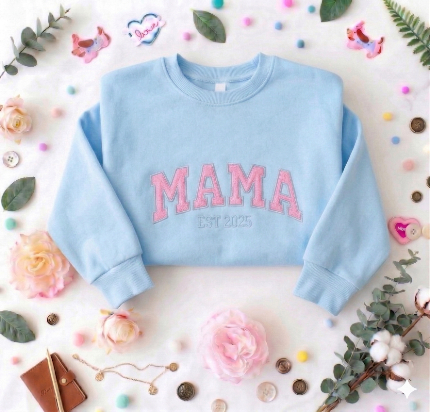 Custom Embroidered Glitter Vinyl MAMA Sweatshirt-Gift For Mom & Grandma