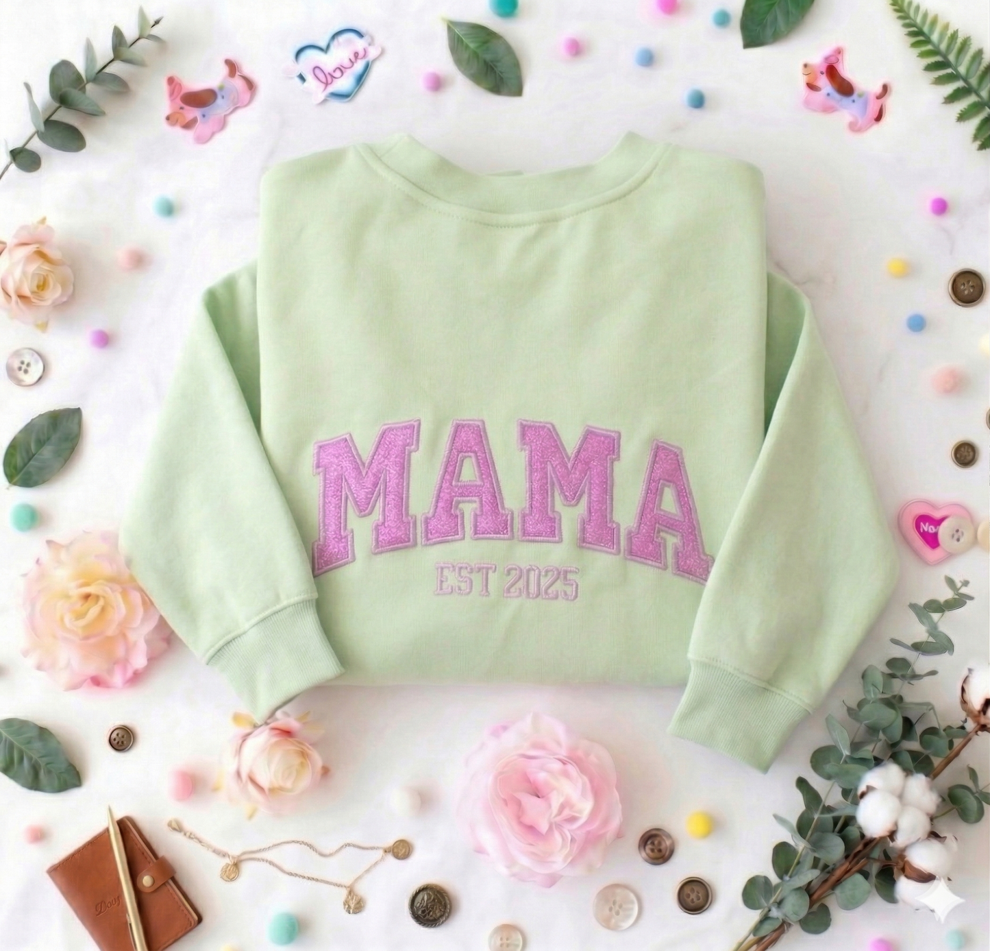 Custom Embroidered Glitter Vinyl MAMA Sweatshirt-Gift For Mom & Grandma