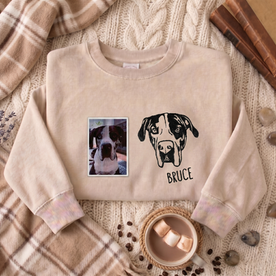 Custom Pet Facial Portrait Embroidered Outline Hoodie Sweatshirt