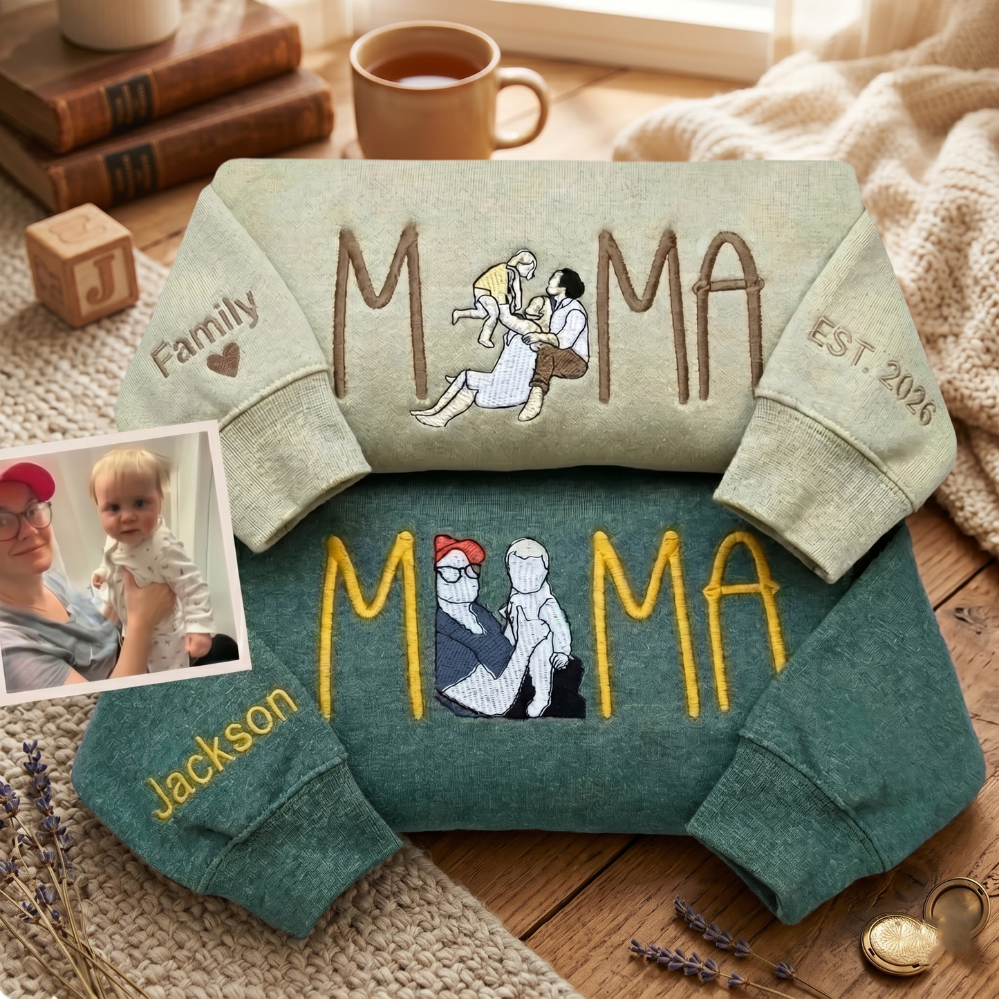 Mom Portrait Sweatshirt or Hoodie from Embroidered Photo, Meaningful Gifts for Mother's Day