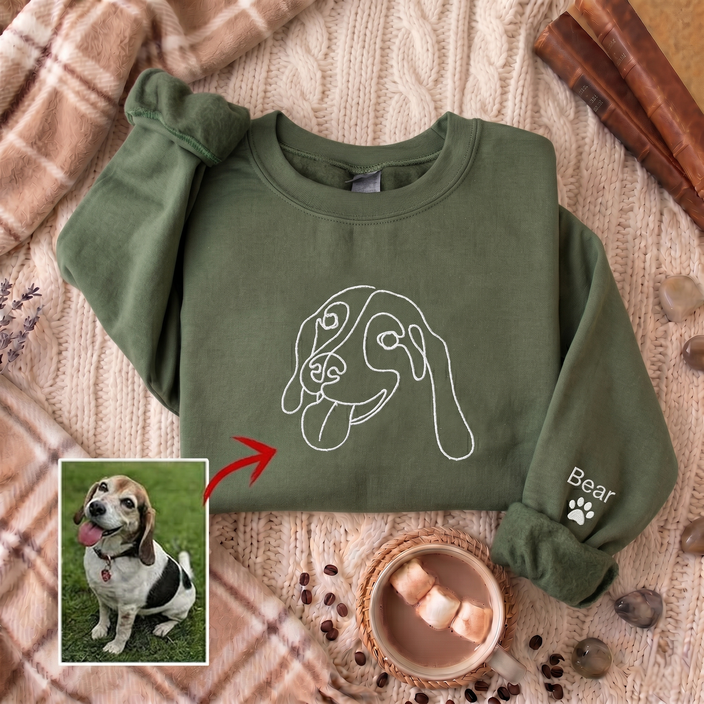 Custom Embroidered Hoodie Pet Line Drawing with Pet Portraits