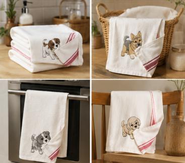 Customizable Puppy Hand Towel – Personalized Dog Name Embroidered Kitchen Tea Towel Gift for Dog Lovers