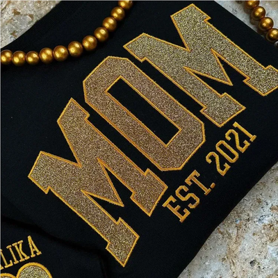 Custom Embroidered Glitter Vinyl MAMA Sweatshirt-Gift For Mom & Grandma