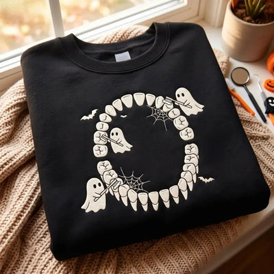 Pooky Dental Sweatshirt, Halloween Full Row Of Tooth Shirt, Dentist Gift Trick or Teeth Tee, Funny Dentistry Assistant